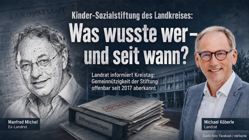 Ex-Landrat Manfred Michel (KI-generiertes Symbolbild) und Landrat Michael Köberle (Quelle: Facebook https://www.facebook.com/mkfuerlw/)