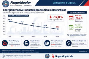 Entwicklung der energieintensiven Industrieproduktion in Deutschland (Quelle: Destatis, Fingerklopfer Infografik)